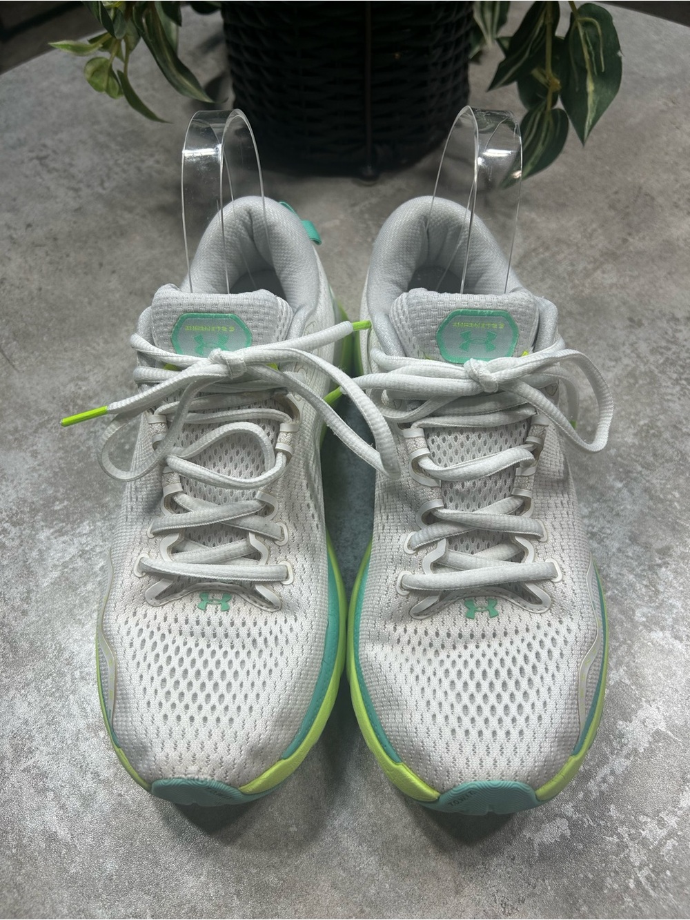 Under Armour Women’s Size 7.5 White Athletic Shoes with Lime and Aqua Accents - Picture 3 of 15